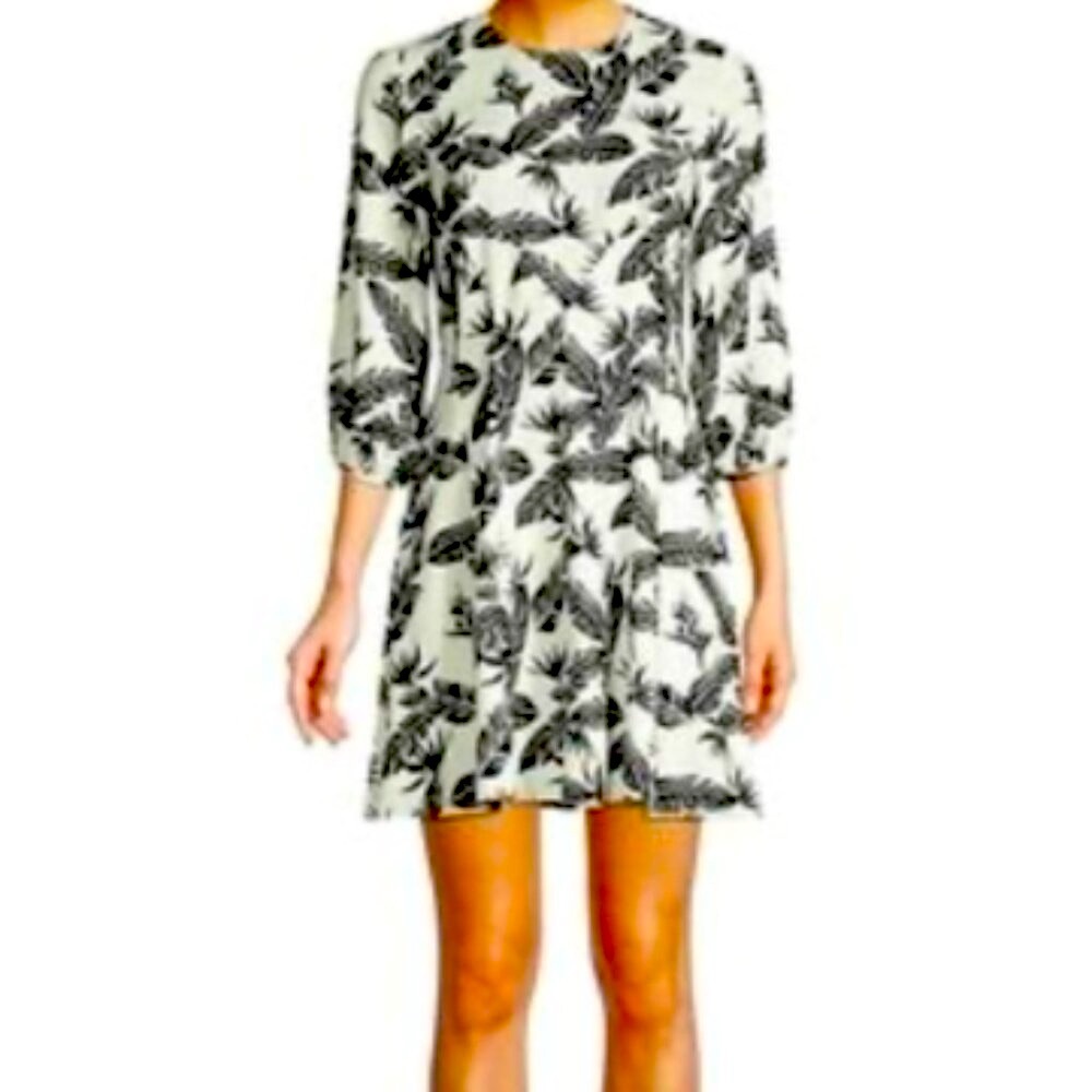 JAYGODFREY Monochrome Leaf Pattern Long Sleeve Dress
